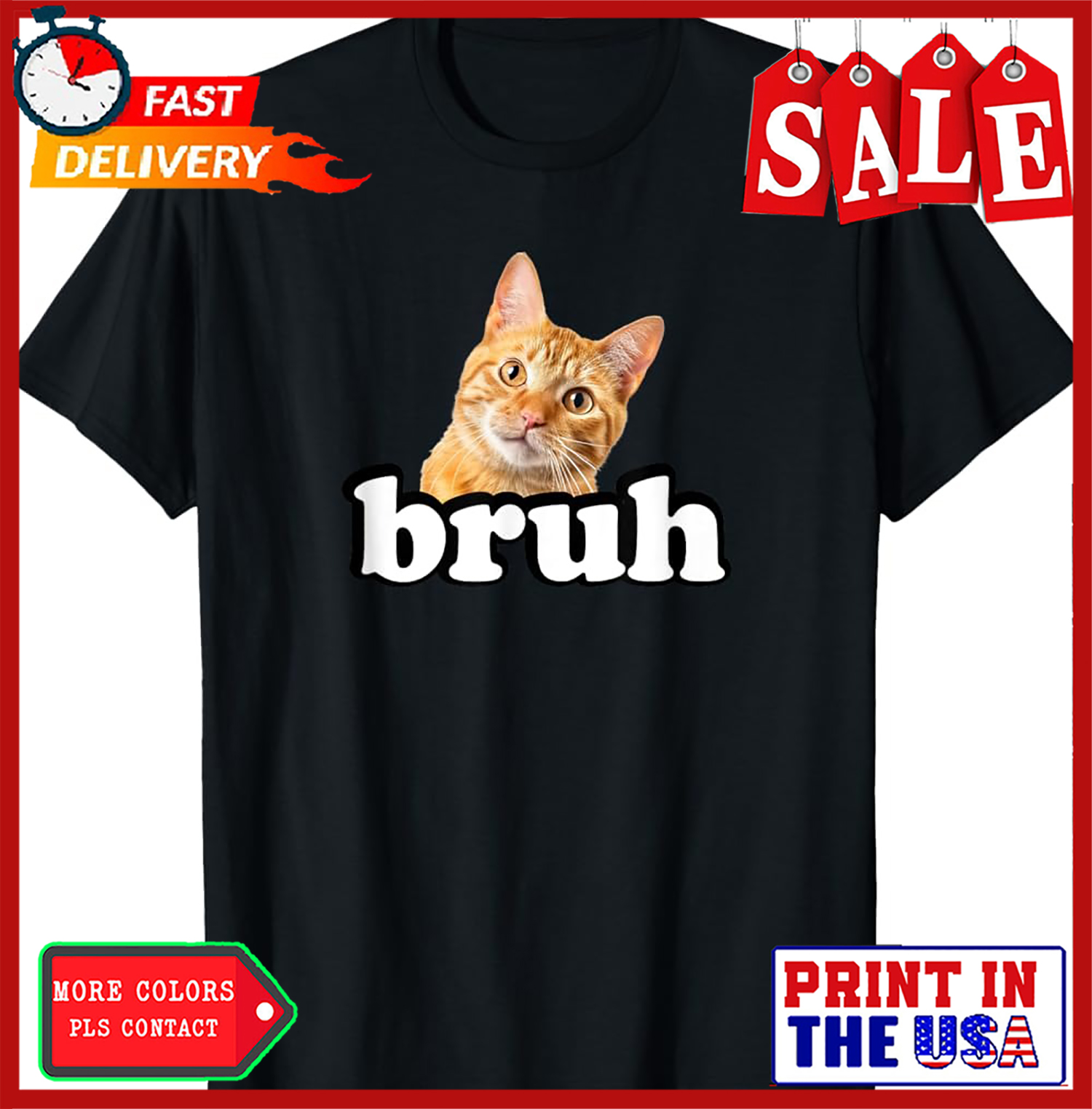 Cute Kids Womens & Mens Bruh Orange Tabby Cat Lover T-Shirt