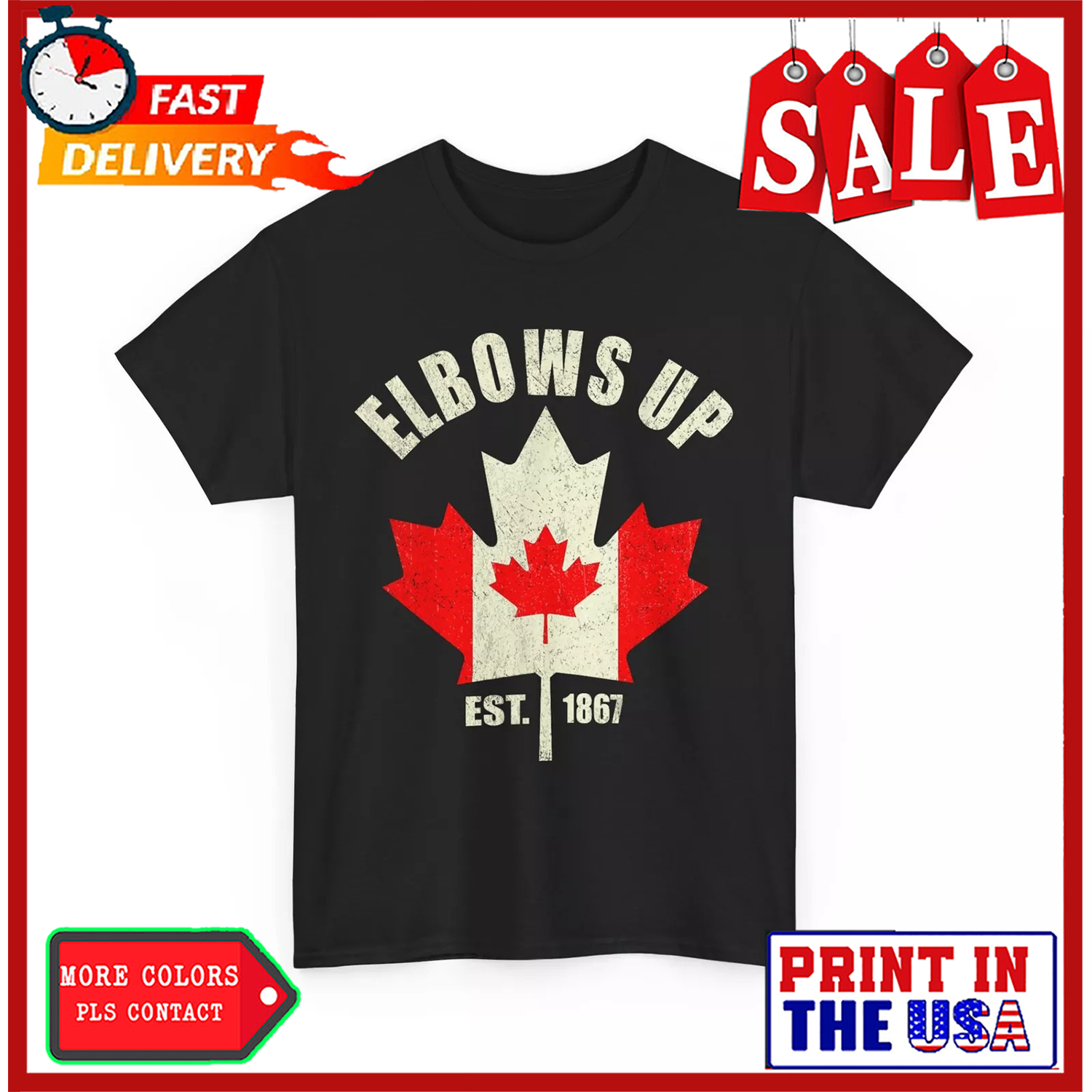 Elbows Up Canada Est 1867 T-shirt, Canada Lovers Proud Canadian T-shirt - Picture 2 of 6