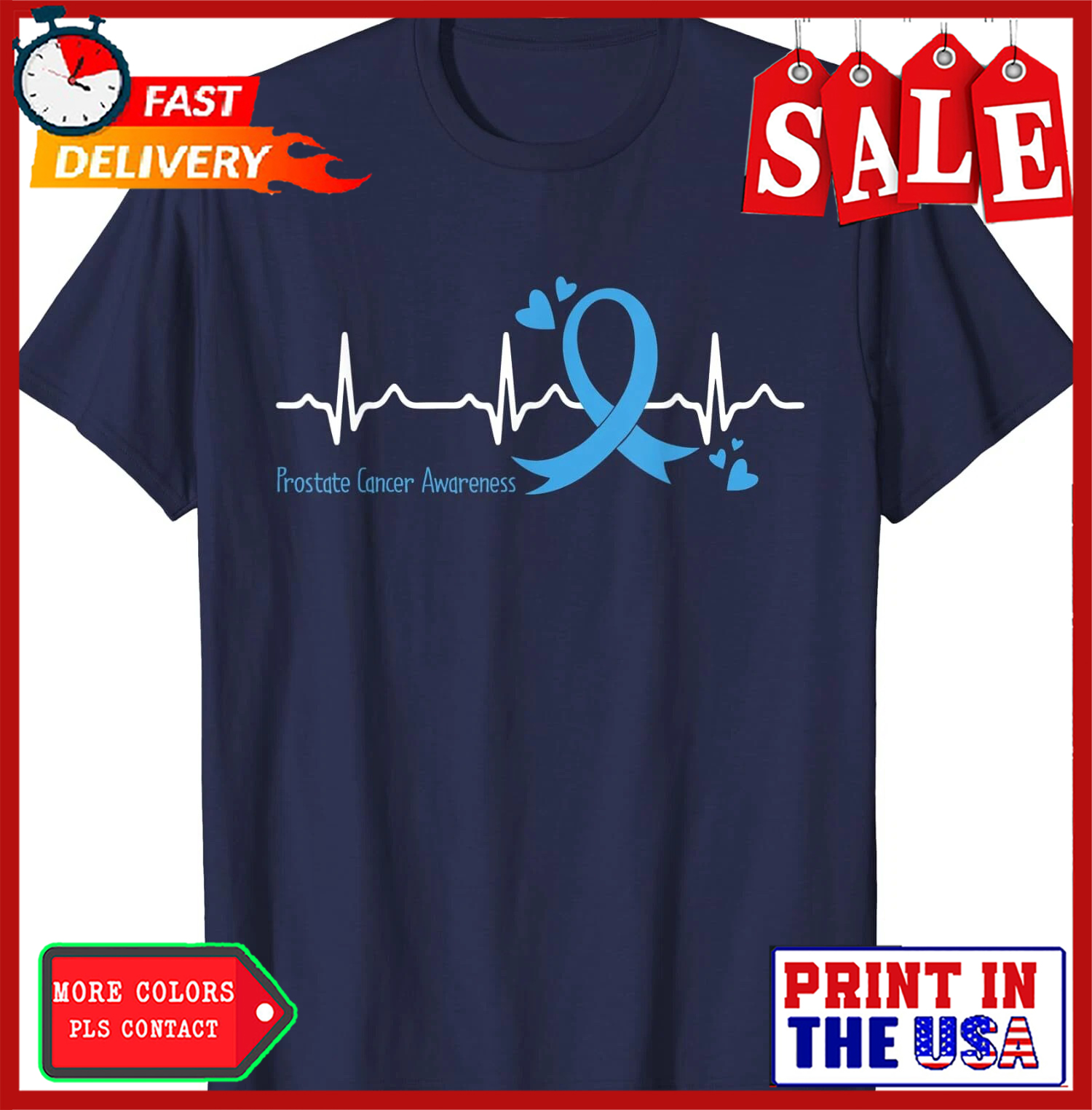 Heartbeat Light Blue Ribbon Prostate Cancer Awareness Unisex T-Shirt
