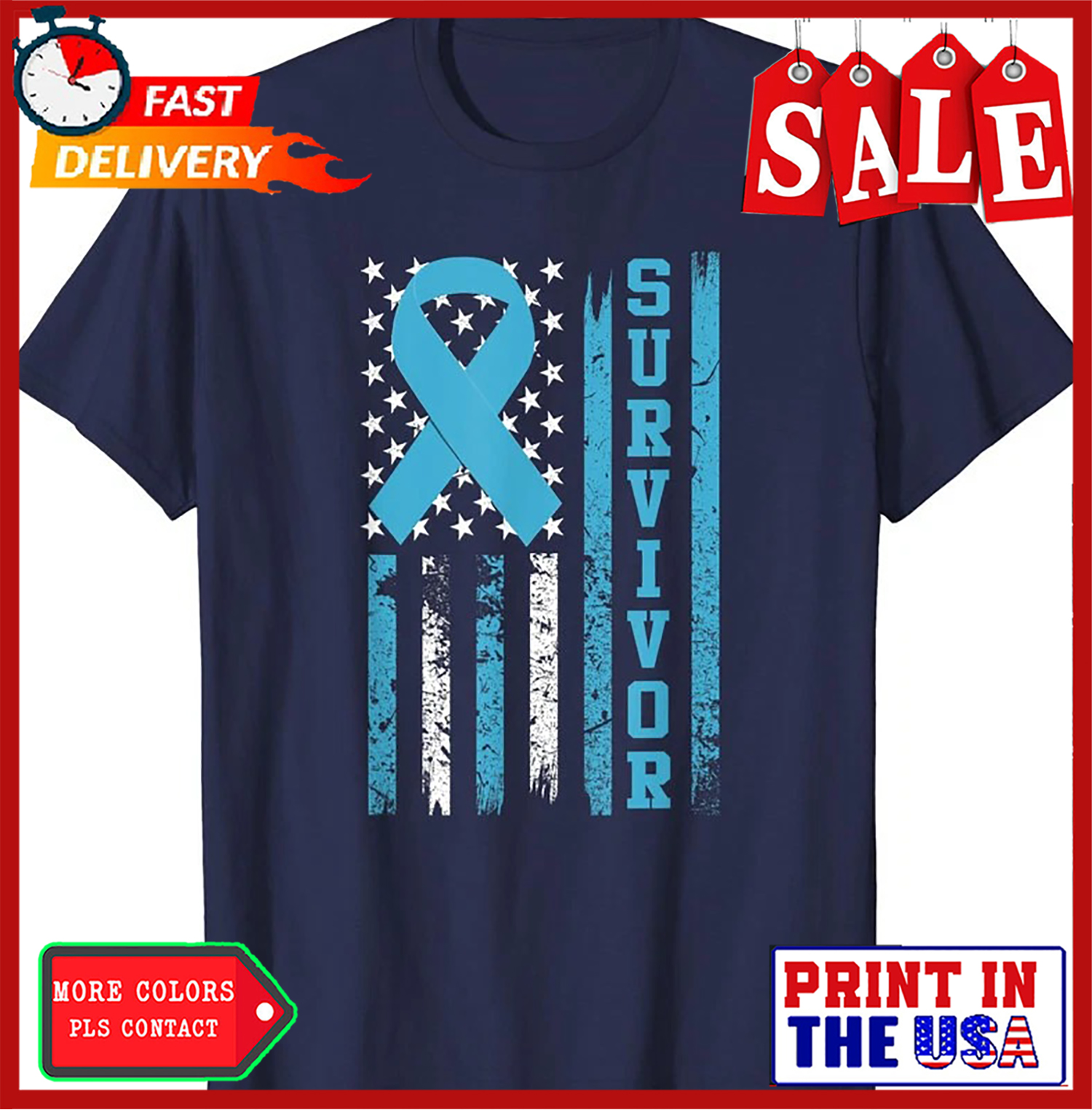 Prostate Cancer Survivor Blue Ribbon Awareness Unisex T-Shirt