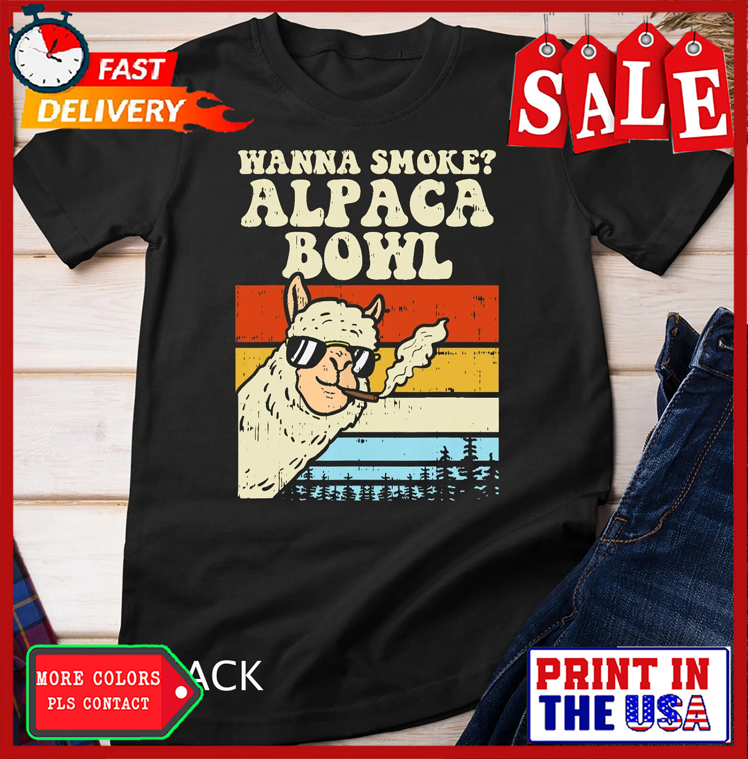 Wanna Smoke Alpaca Bowl Weed Funny Cannabis 420 Stoner Gift Unisex T-shirt
